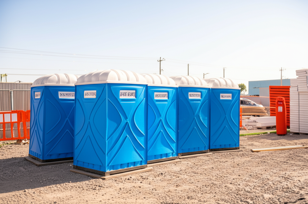 Standard porta potties at a construction site