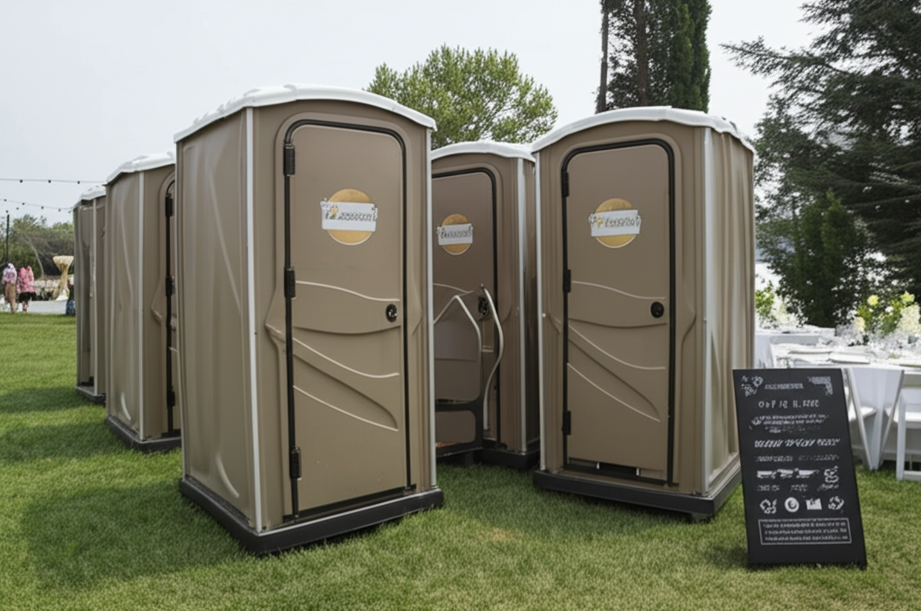 Premium porta potties at an outdoor event